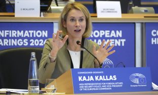 Estonia's Kaja Kallas, nominee for European Union High Representative and Vice-President for Foreign Affairs and Security Policy, speaks during her hearing at the European Parliament in Brussels on Tuesday, Nov. 12, 2024. (AP Photo/Virginia Mayo)